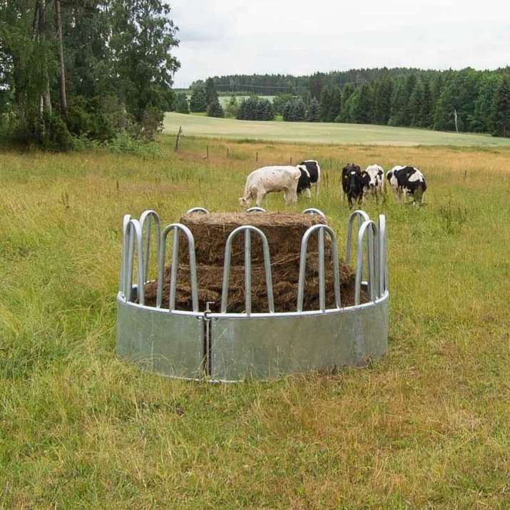 Feeder with tombstone railings, for cattle, 12 feed openings